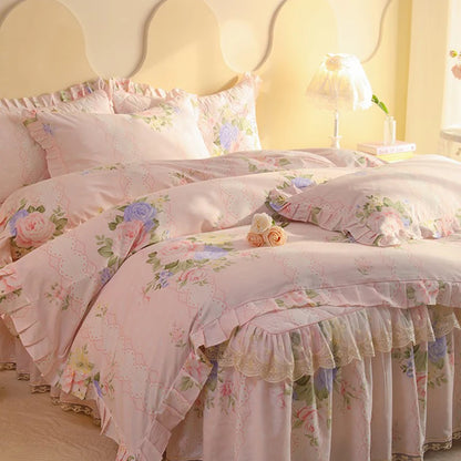 Shabby Chic Floral Duvet Cover With Ruffle Edge - All Colours