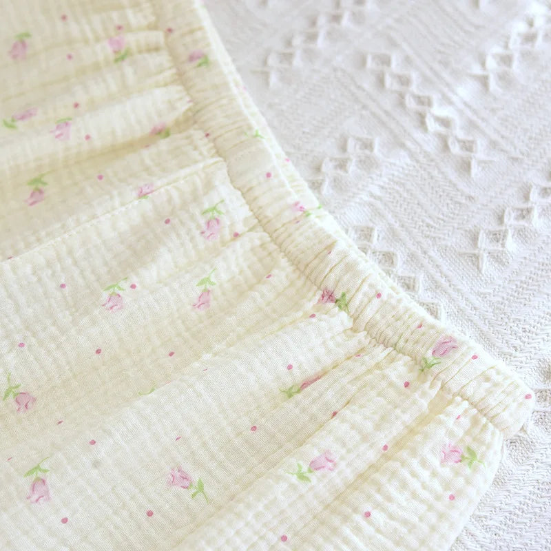 3 Piece Floral Ruffle Cotton Pj Set