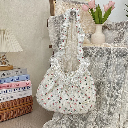 Broderie Lace Ruffle Shoulder Bag