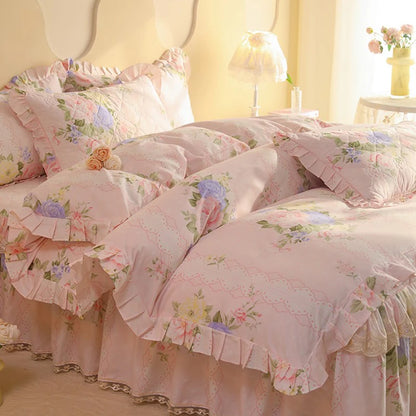 Shabby Chic Floral Duvet Cover With Ruffle Edge - All Colours