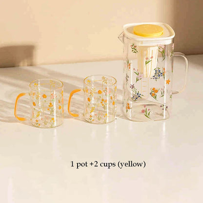 Floral Glass Jug & Cup Set