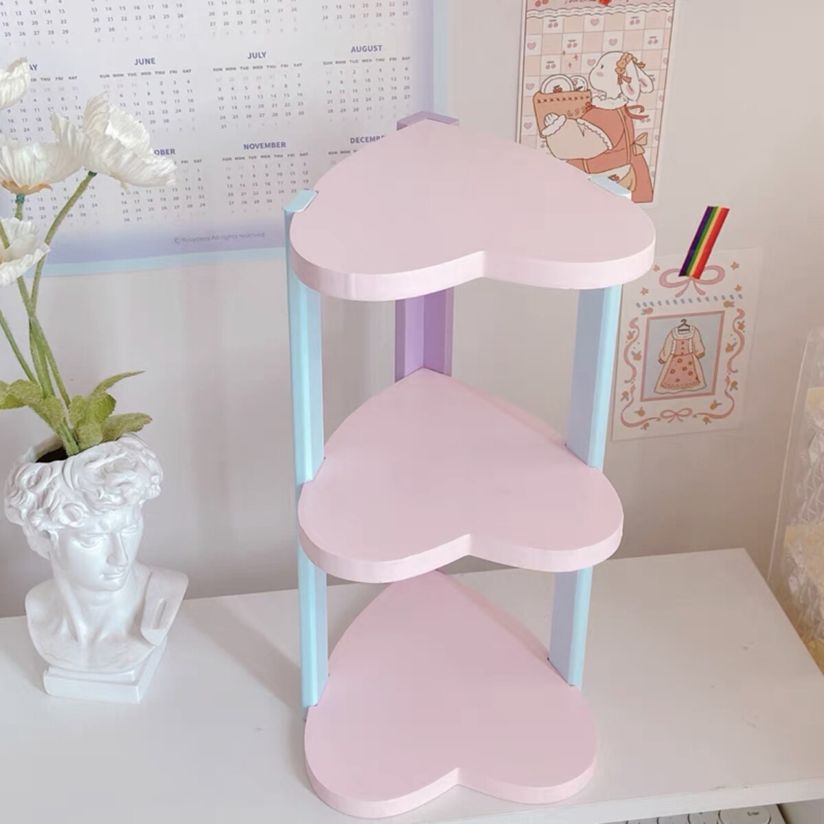Kawaii Love Heart Shelf - Pink/White/Blue