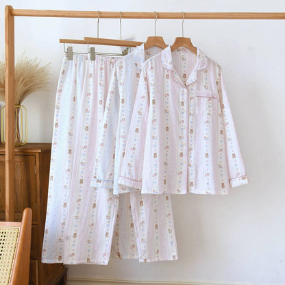 Women's Pink Teddybear & Bow Pyjama Set