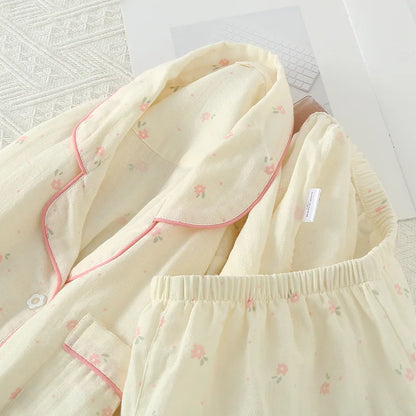 Cream & Pink Floral Cotton Pjs