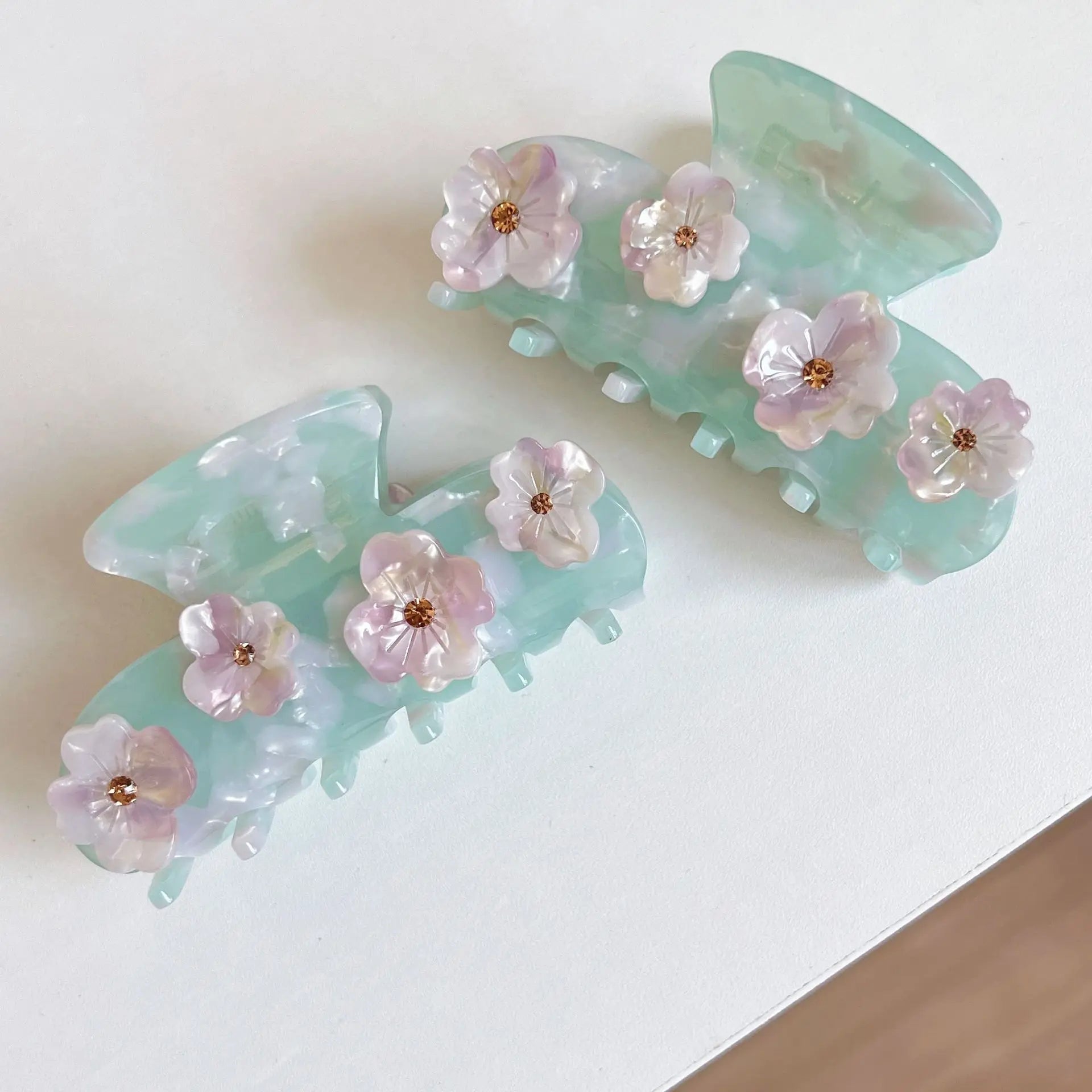 Ice Blue Flower Acetate Hair Claw Clip Hair Accessories for Women Girls Creative Femininity
