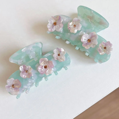 Ice Blue Flower Acetate Hair Claw Clip Hair Accessories for Women Girls Creative Femininity