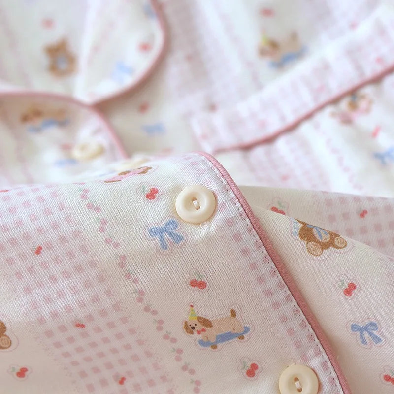 Women's Pink Teddybear & Bow Pyjama Set