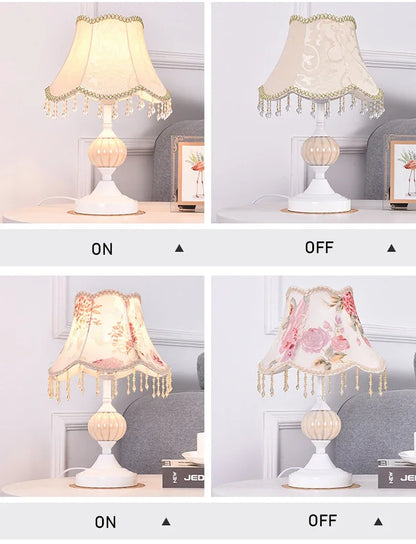 Vintage Floral Glass Tassel Lamp