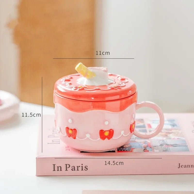 Candy Cake Ceramic Mug With Lid