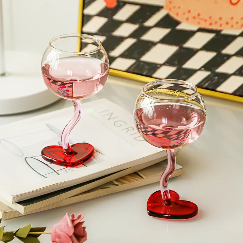 love heart shape wine glass