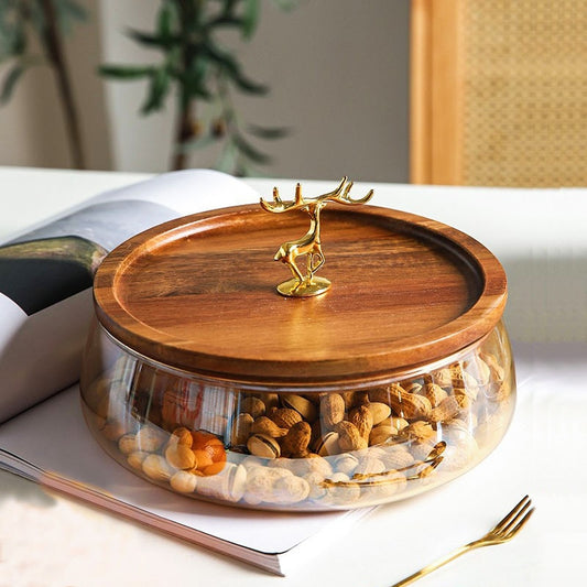 Christmas glass bowl with wooden lid 