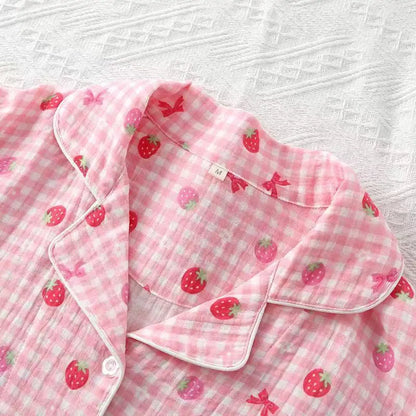 Pink Strawberry Gingham Pyjama Set