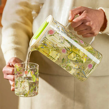 Floral Glass Jug & Cup Set