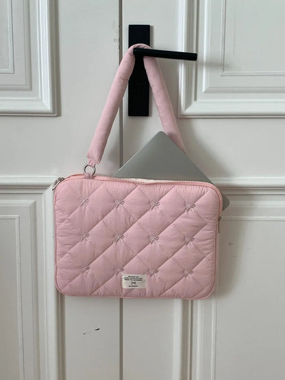 Pink Bow Quilted Laptop Bag