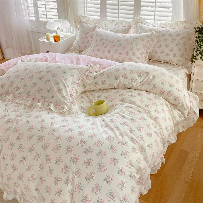 Pink Floral Coquette Duvet Set