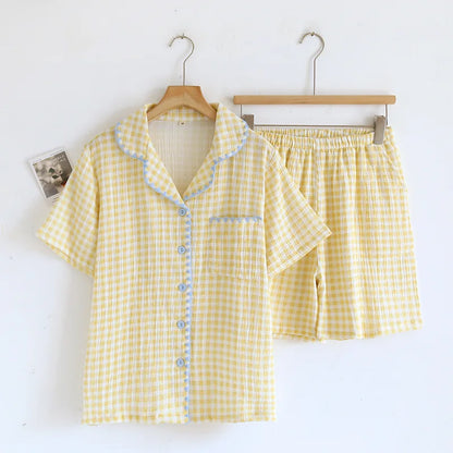 Cotton Gingham Trim Pyjama Set
