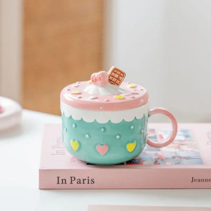 Candy Cake Ceramic Mug With Lid