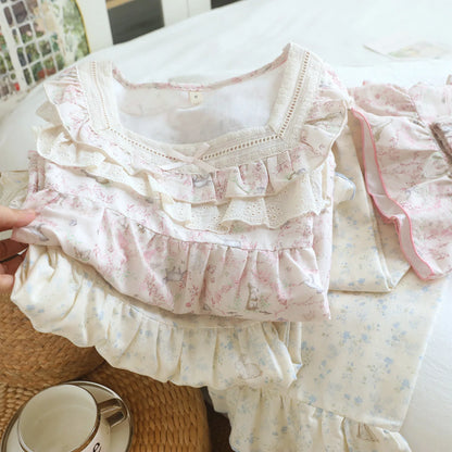 Pure Cotton Pajama Set Long Sleeve Trousers Women's Soft Floral Sleepwear Nightwear New Spring Autumn 2 Piece Loungewear Suit Creative Femininity