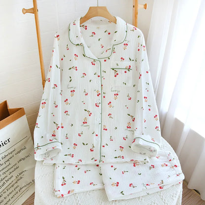 Red Cherry Print Cotton Pyjamas