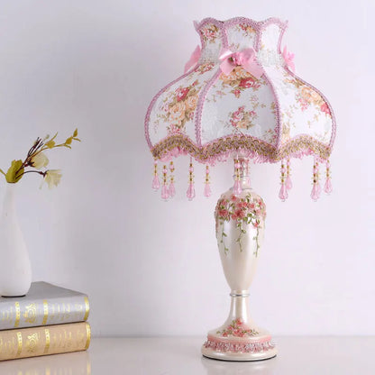 Rococo Pink Floral Tassel Lamp