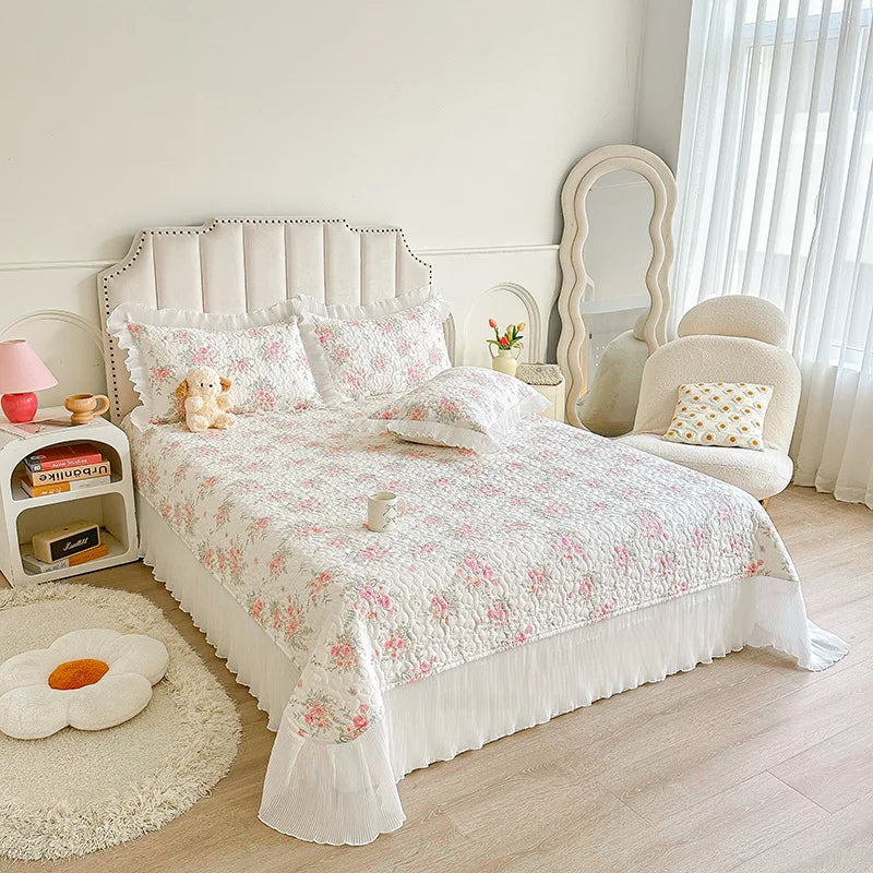 Quilted Frilly Floral Bedspread