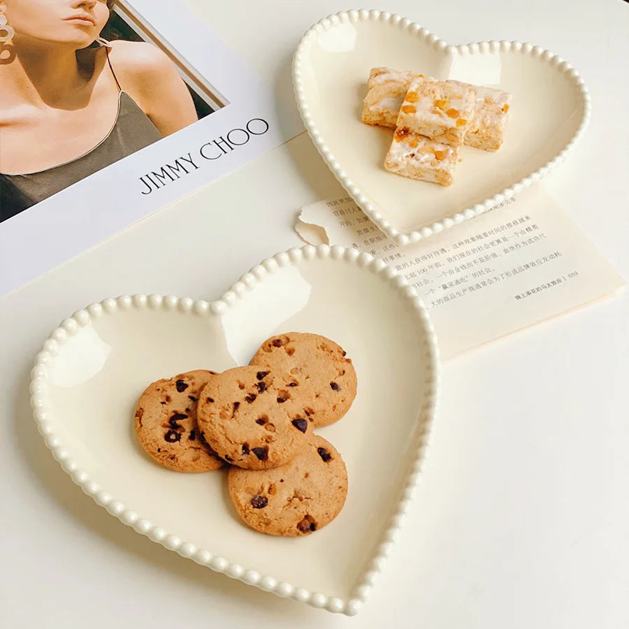 Cream Heart Shape Ceramic Plates