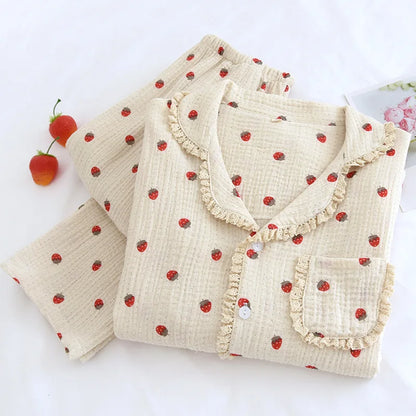 Strawberry Print Cotton Pjs