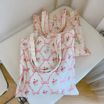 Pink Floral Vintage Tote Bags