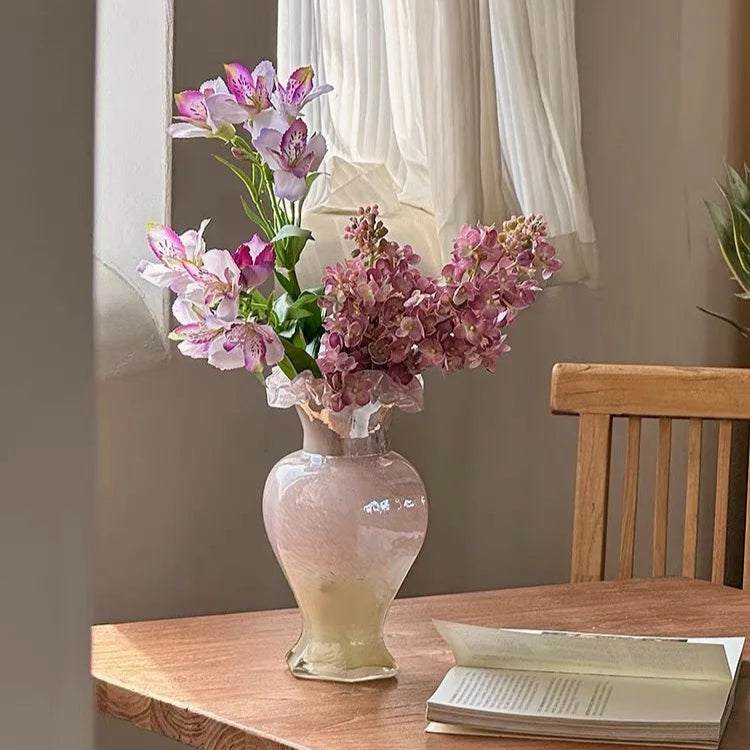 Pink & Gold Ruffle Flute Vase