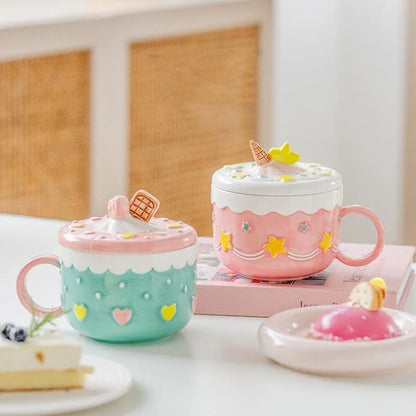 Candy Cake Ceramic Mug With Lid