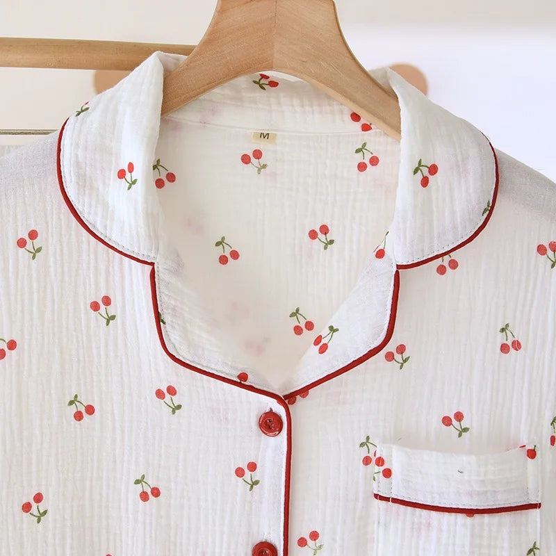 Women's Pink & Red Cherry Cotton Pjs