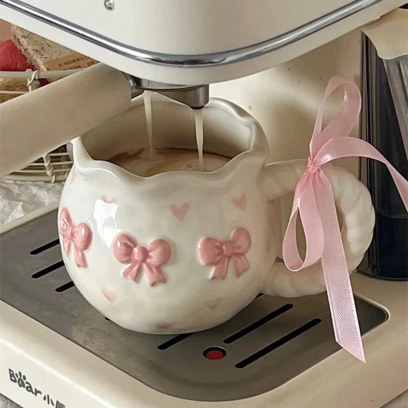 Pink Bow & Heart Ceramic Mug