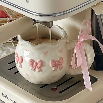 Pink Bow & Heart Ceramic Mug