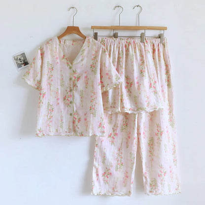 3 Piece Pink & Green Floral Pj Set