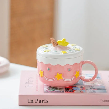 Candy Cake Ceramic Mug With Lid