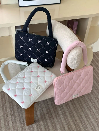 Pink Bow Quilted Laptop Bag