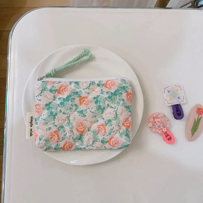 Summer Floral Quilted Makeup Pouch