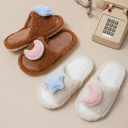 Pink & Blue Starry Night Plush Slippers