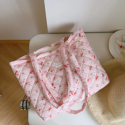 Pink Patchwork Quilted Tote Bag