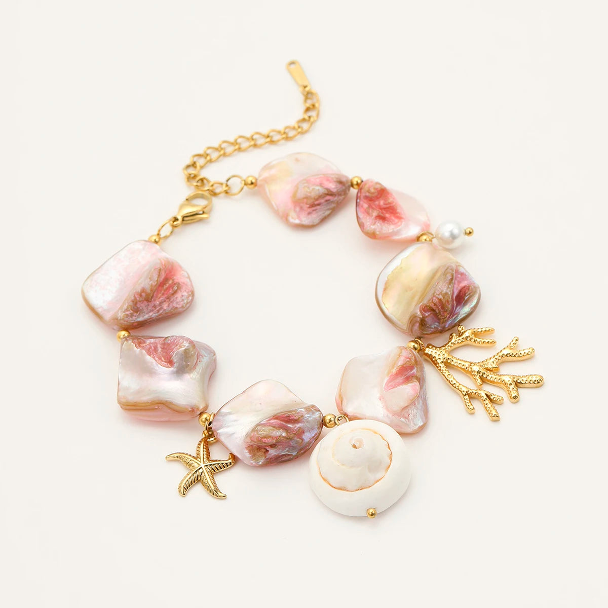 Pink & Gold Conch Shell Necklace Set