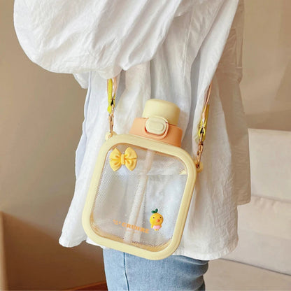 Kawaii Water Bottle With Straw & Strap Creative Femininity