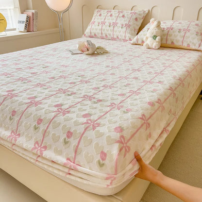Pink Bow Fleece Bed Sheet & Pillowcase
