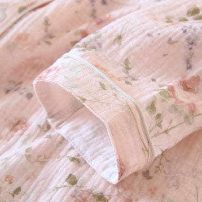 2026 New Women's Spring and Autumn Pajama Set 100% Cotton Crape Cloth Flower Collar Long Sleeve Two Piece Set Large Home Clothes Creative Femininity