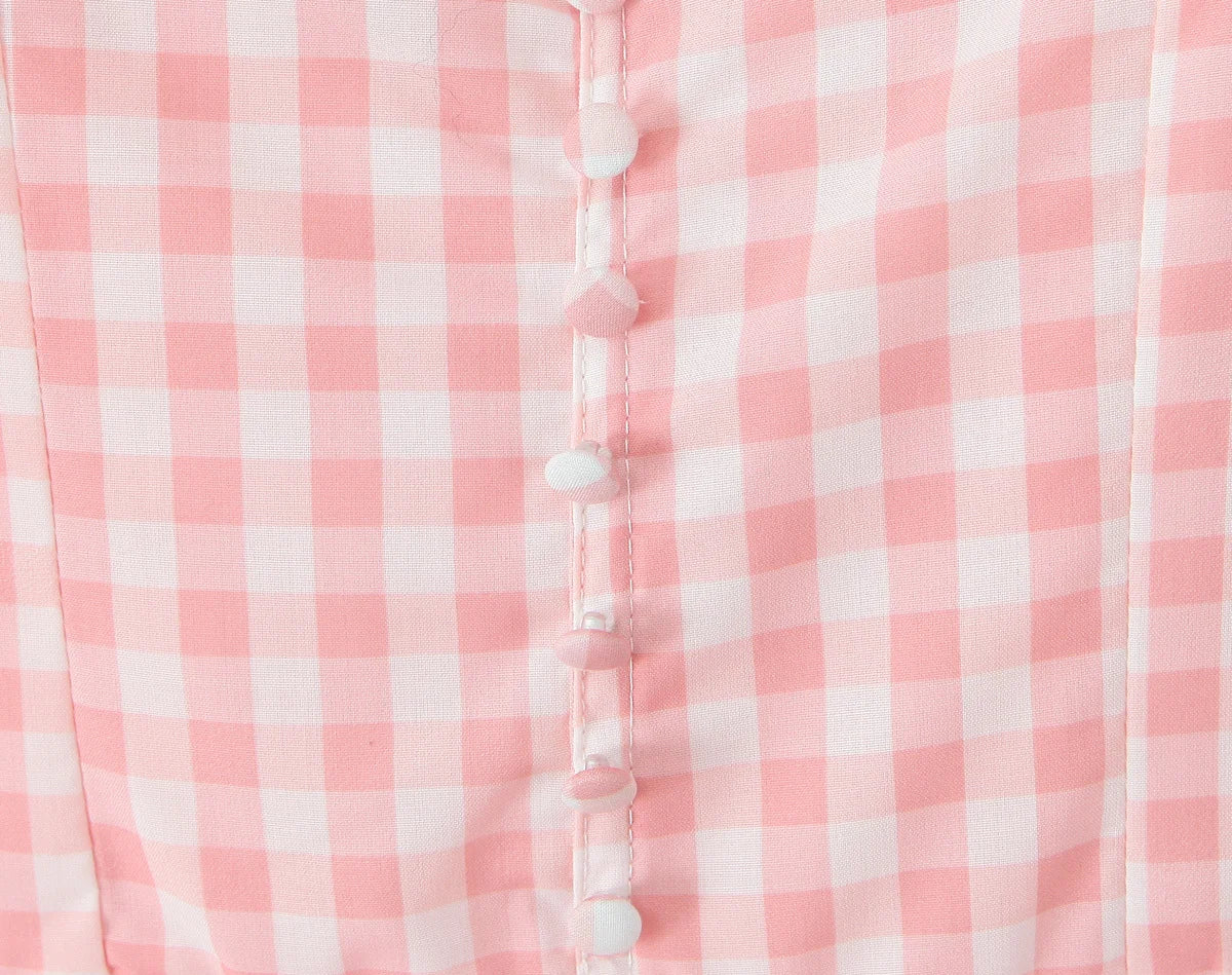 Pink Plaid Milkmaid Mini Dress