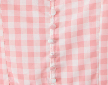 Pink Plaid Milkmaid Mini Dress