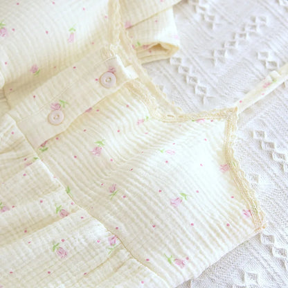 3 Piece Floral Ruffle Cotton Pj Set