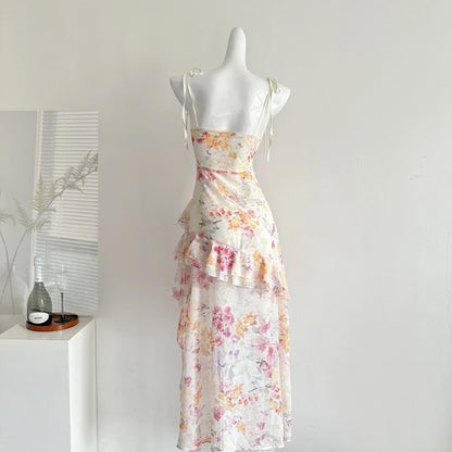 Floral Cut Out Cami Dress With Ruffles