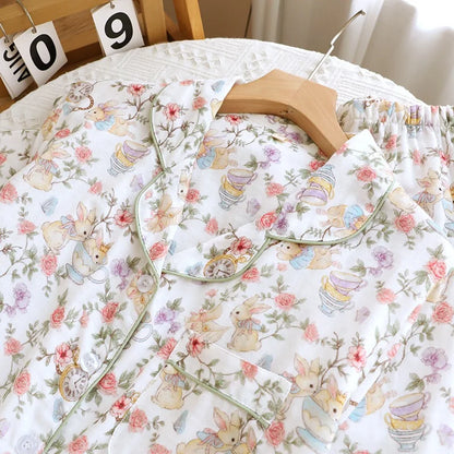 Cotton Floral & Bunny Print Pyjamas Set