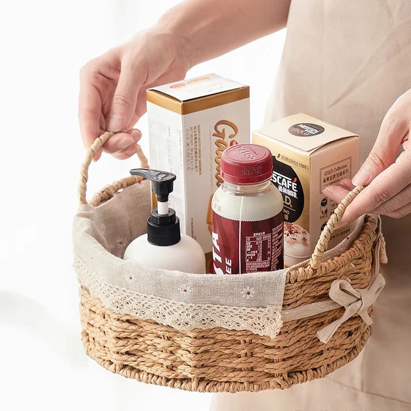 Round Rattan Lace Storage Basket