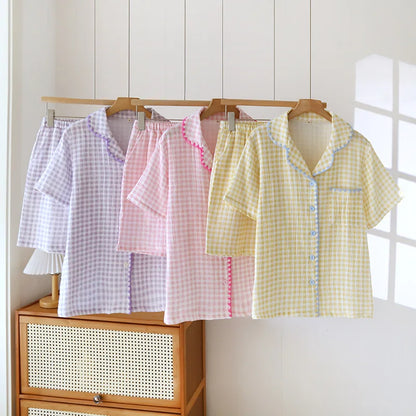 Cotton Gingham Trim Pyjama Set